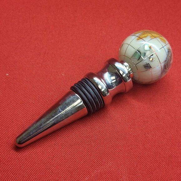 Gemstone World Globe Chrome Base Wine Bottle Stopper Cloisonne Inlaid - Picture 10 of 16